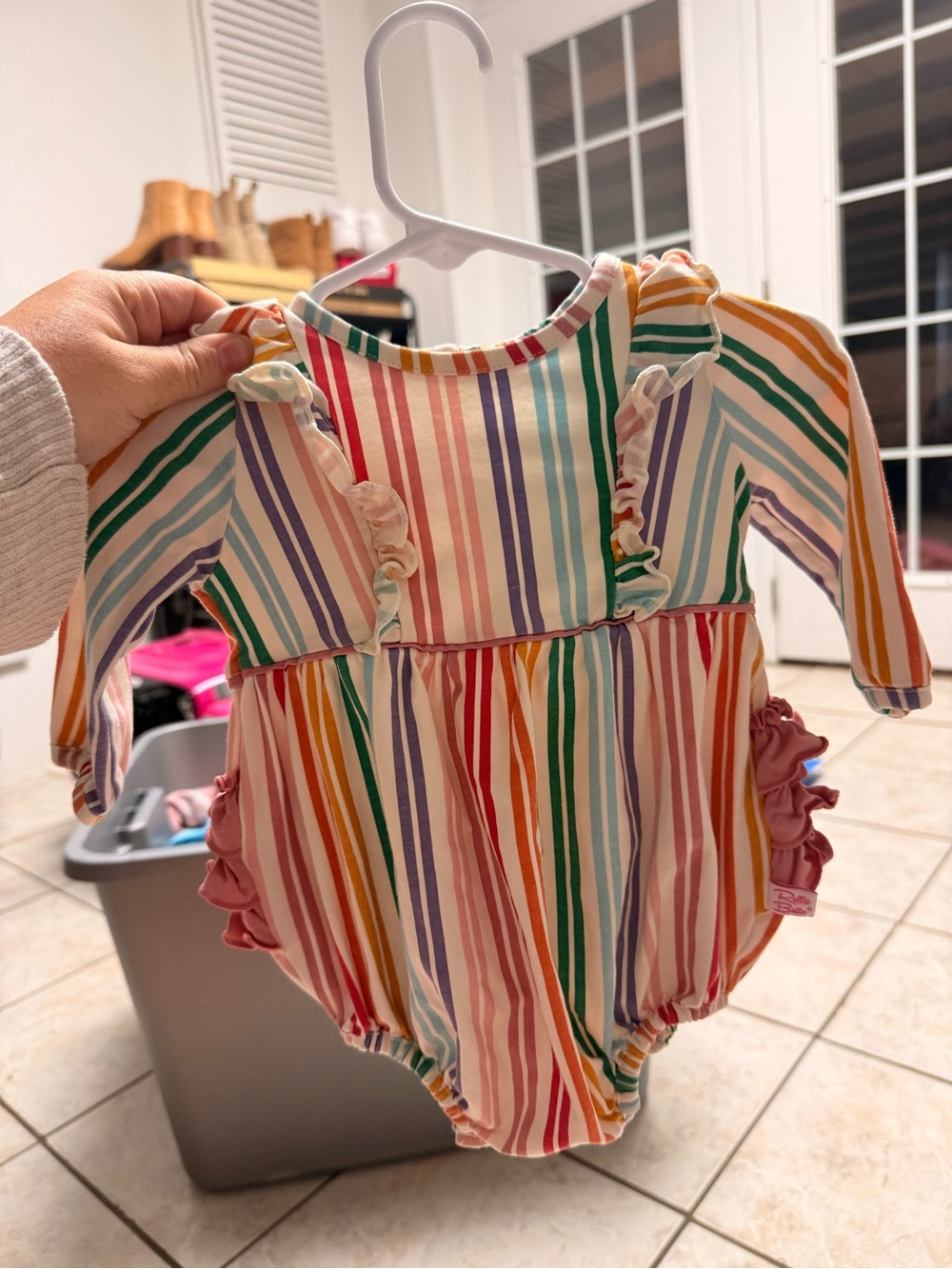 “Ruffle butts “Rainbow Stripe  Bubble Romper
